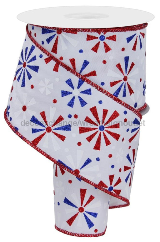 2.5’’X10Yd Vintage Pinwheels White/Red/Royal Blue RGE115627 Ribbon