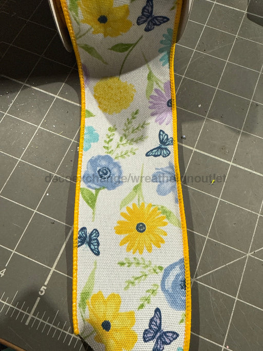 2.5’’X10Yd Wildflowers On Faux Royal White/Multi Color RGF161627 Ribbon