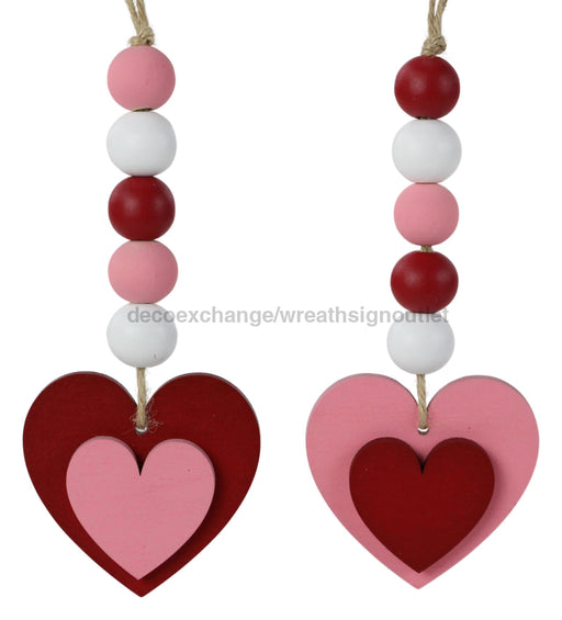 2 Asst 6.5’’L Wood 2 Layer Heart Orn Red/Lt Pink/White HV912699 Pick