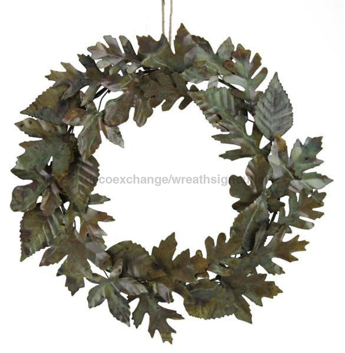 20"Dia Mixed Metal Leaf Wreath Aged Brass Patina HA141045 - DecoExchange