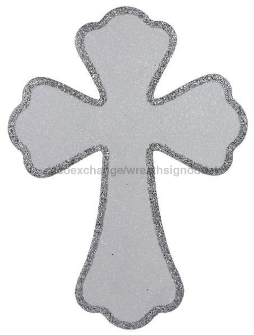 20"H X 14.75"L Glittered Eva Cross White/Silver MS168041 - DecoExchange®