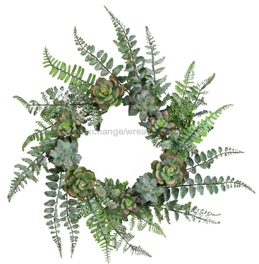 20"Dia Mixed Fern/Succulent Wreath Green/Grey FG5460 - DecoExchange