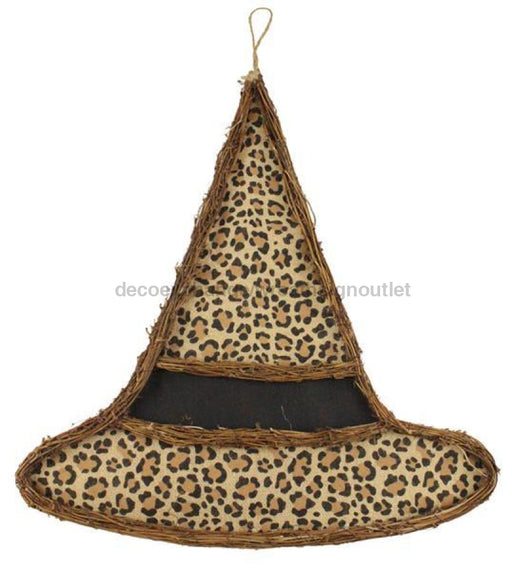 21"Hx19.5"L Vine/Fabric Witch Hat Tan/Black/Natural KG3099 - DecoExchange®