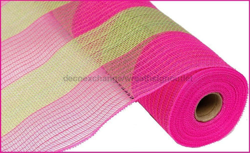 21"X10Yd Poly/Faux Jute Wide Stripe Dark Pink/Fresh Green RY930059 - DecoExchange