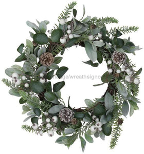 23.5Dia Glitter Berry/Pine Cone Wreath Multi Green Xx8346