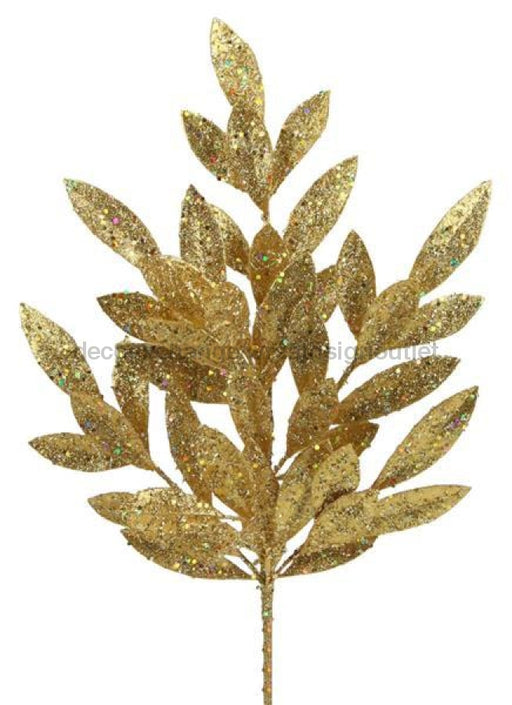 23.5L Glitter Bay Leaf Spray Gold Xs215108 Greenery