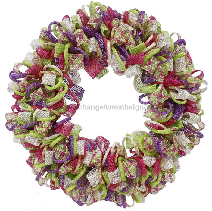 24" Faux Jute Ribbon/Tubing Wreath Pink/Green/Cream/Lavender AA0331AT - DecoExchange