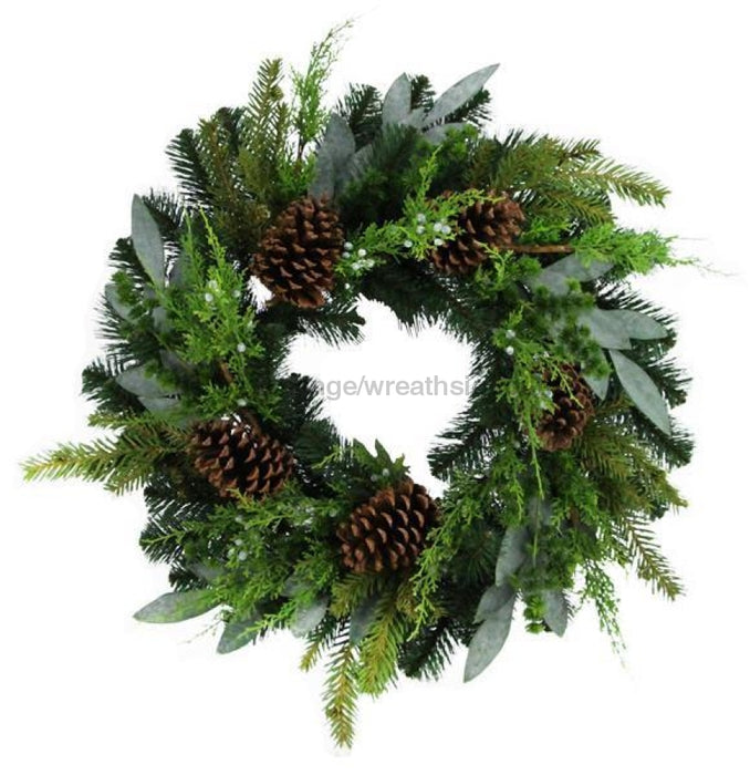 24" Greenery/Pine Cone Wreath Tt Green XX8072 - DecoExchange