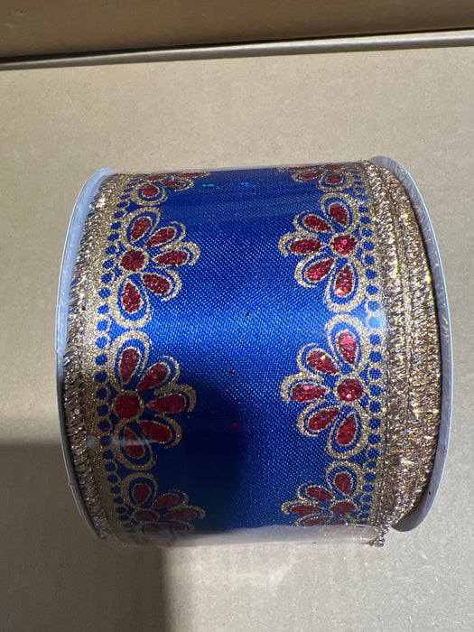 2.5"X10Yd Lux Scallop Trim Royal Blue/Gold/Red RGH103525 - DecoExchange®