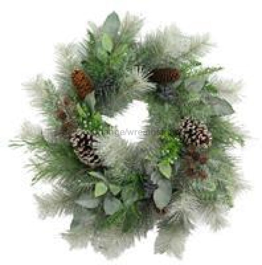 24"Dia Juniper/Mixed Pine Wreath Mixed Green/Silver XX8180 - DecoExchange