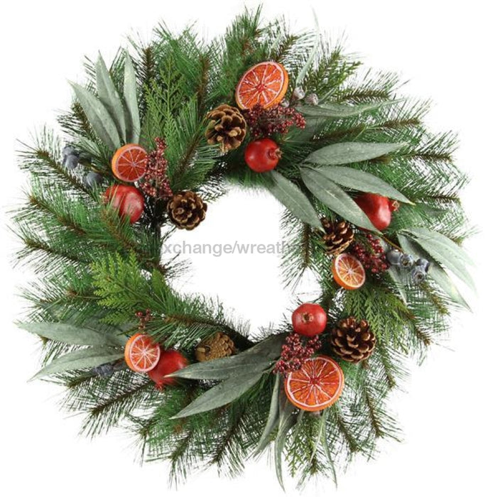 24Dia Long Needle Pine W/Fruit Wreath Green Xx8285 Base