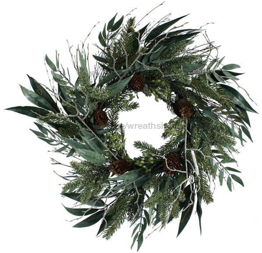 24"Dia Pine/Twig/Berry Wreath Mixed Green/Brown XX0971 - DecoExchange
