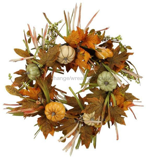 24"Dia Pumpkin/Gourd/Berry/Leaf Wreath Green/Cream/Tt Orange HA1455 - DecoExchange