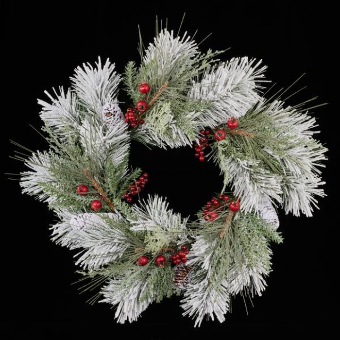 24Dia Snowy Pine/Berry Wreath White/Green/Red Xx8186