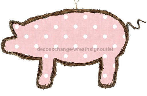 24’’Lx14.5’’H Vine/Fabric Pig W/Tail Pale Pink/White/Natural Kg3016 Base