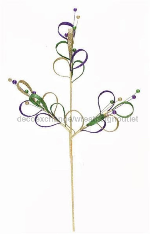 25" Glttr Leaf Loop/Bead Spray Mardi Gras HG3129 - DecoExchange