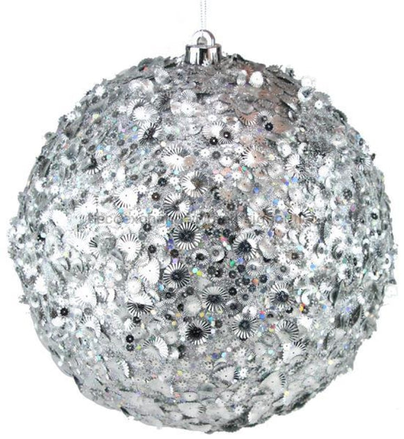 250Mm Flower Sequin Ball Ornament Silver Xh113426 Attachment