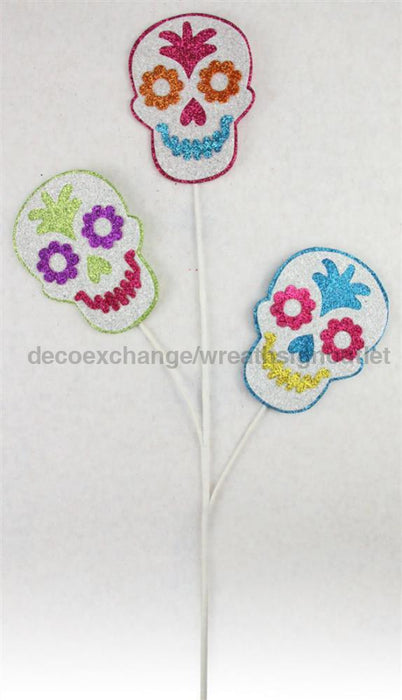 25’’L Glitter Sugar Skull Pick X3 3 Asst Colors HH1185 Pick