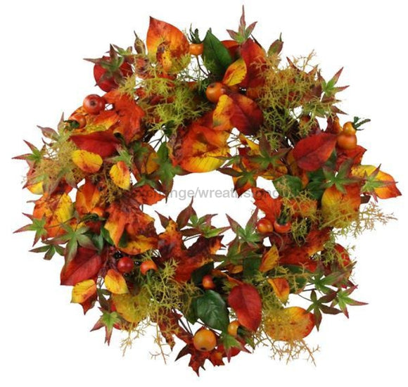 26Dia Autumn Leaf/Fruits Wreath Red/Orange/Brown/Grn Ha1659