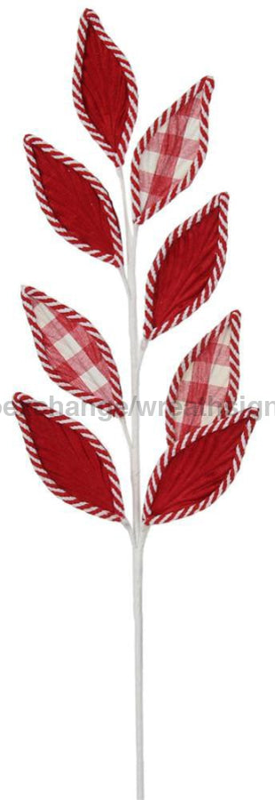 27’L Velvet/Plaid Leaf Spray Red/White Xs219130 Greenery
