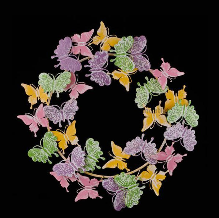 28Dia Metal Butterfly Wreath Pink/Ylw/Lvndr/Green My1042 Base