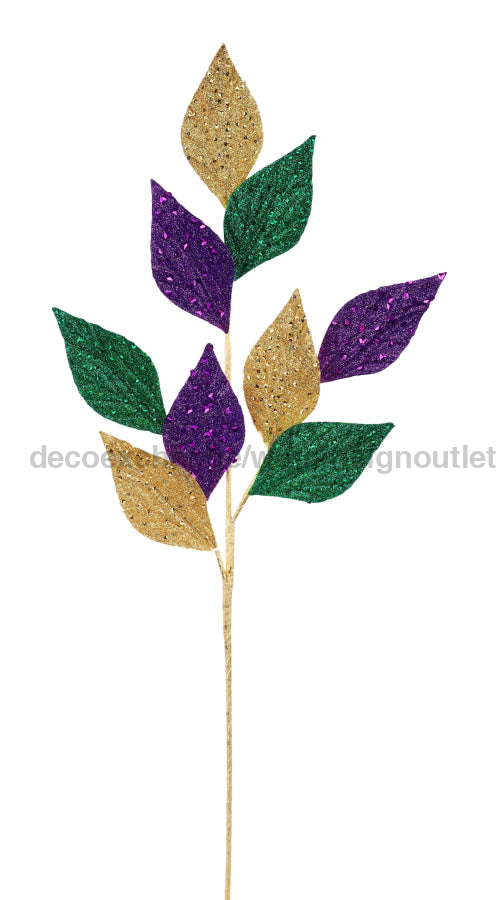28’’L Glitter Leaf Spray Mardi Gras HG3274 Pick