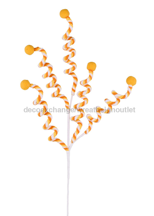 28’L Glitter Velvet Swirl Pompon Spray Orange/Yellow/White Mn035841 Pick