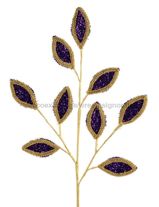 28’’L Vglitter/Lace Leaf Spray Purple/Gold XS249723 Pick