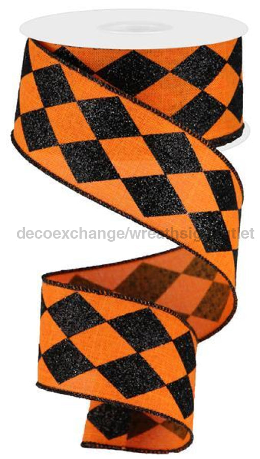 2"X10Yd Glitter Harlequin Check Orange/Black RGA149920 - DecoExchange