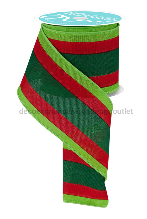 3.25’’X10Yd Faux 3-In-1 Vertical Stripe Emerald/Red/Lime RGF198306 ribbon