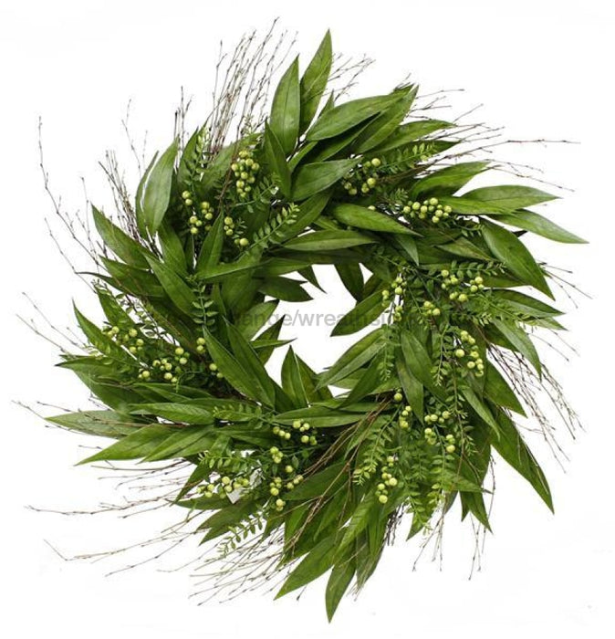 31"Dia Bay/Laurel Leaf Wreath Light Green FR6407 - DecoExchange
