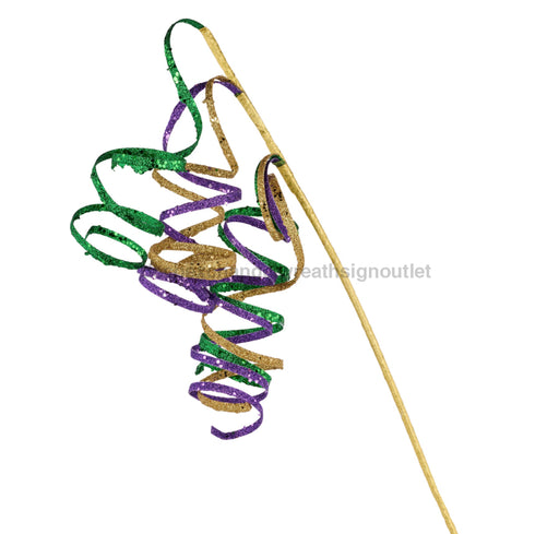 31’’L Curly Glitter Ribbon Spray Mardi Gras Hg3303 Pick