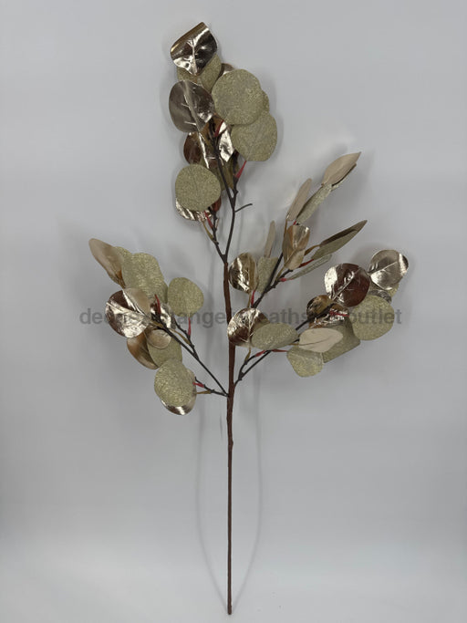 32in Branch Champaign Glitter and Metalic Silver Dollar leaves 28725 Greenery