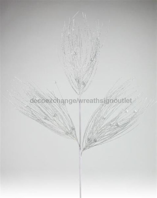 33"L Glitter Long Needle Pine/Ball Spray Silver XS211126 - DecoExchange®