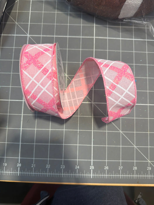 1.5"X10Yd Glitter Diagonal Plaid/Royal Pale Pink/Irid Rose/White RGH105315