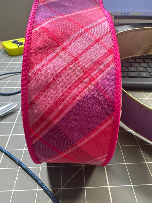 2.5" X 10Yds Dupion Raspberry Swirl Diagonal Plaid, Pink Purple 05-1420 - DecoExchange®