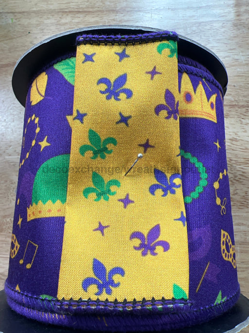 4’’ X Loyds Dupion Mardi Gras Mask Beads Crown Purple Ds-87-1177 Ribbon