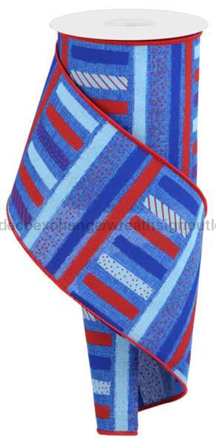 4X10Yd Brush Stroke Stripes/Royal Royal/Red/Lt Blue/Blue Rgc131625 Ribbon