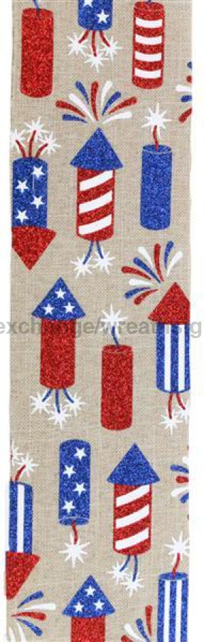 4X10Yd Firecrackers Natural/Red/White/Blue Rge120118 Ribbon