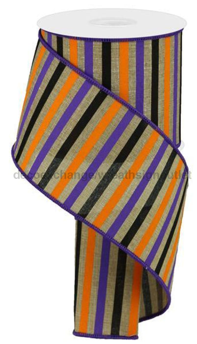 4"X10Yd Horizontal Stripe/Royal Lt Beige/Orng/Purple/Blck RGA121501 - DecoExchange®