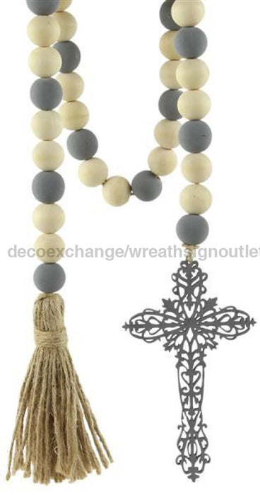 40’L Bead Garland W/Cross And Tassel Painted Grey Aw969710 Base