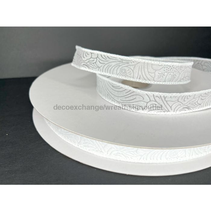 42466 - 05 - 01C: White Flower Embossed 7/8’X50Y Ribbon