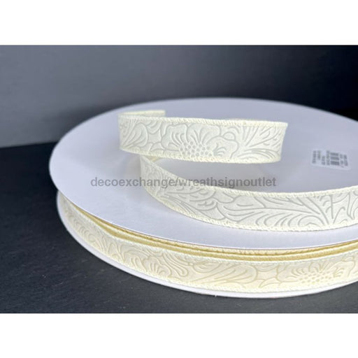 42466 - 05 - 18C: Ivory Flower Embossed 7/8’X50Y Ribbon