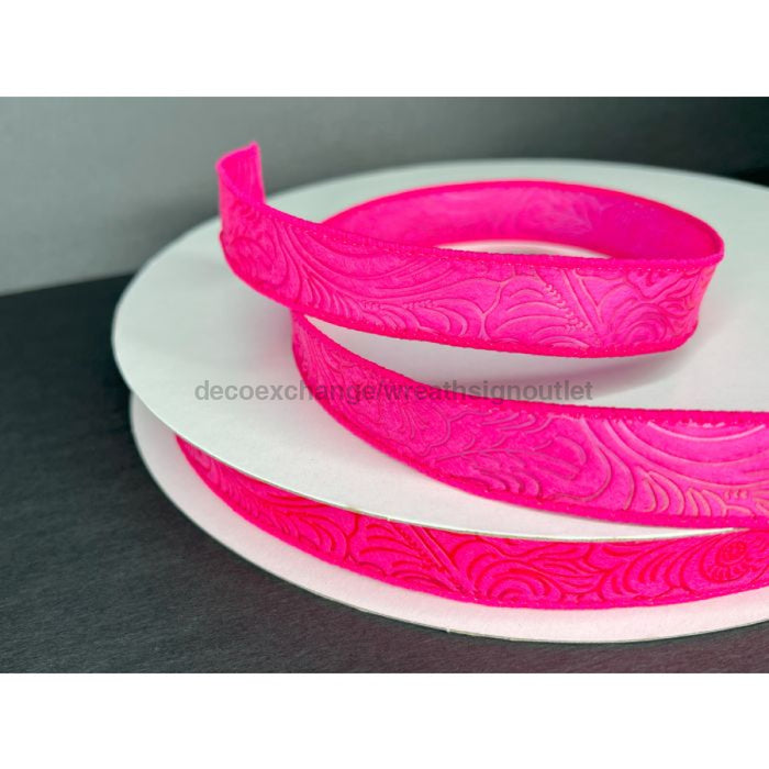 42466 - 05 - 28C: Fuchsia Flower Embossed 7/8’X50Y Ribbon