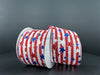 46404-40-13: White Linen-Red Stripe/Red And Blue Glitter Stars 2.5X10Y Ribbon