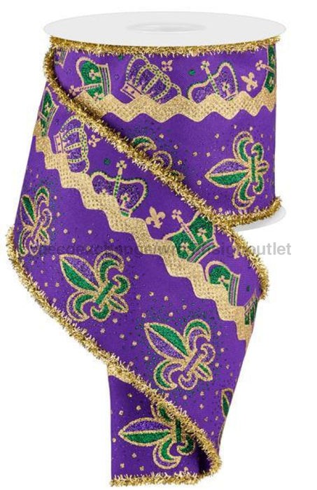 4X10Yd 2-In-1 Glittered Fleur De Lis Mardi Gras Rgs010823 Ribbon