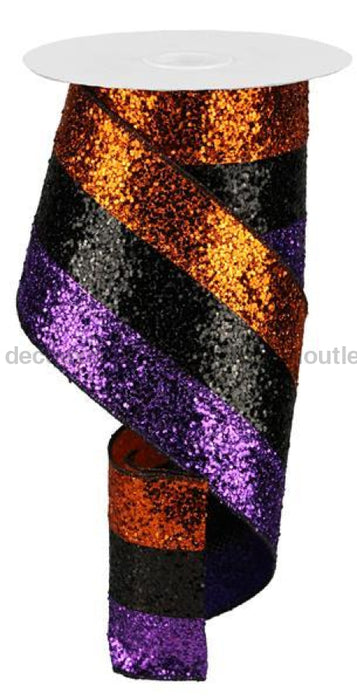 4X10Yd 3-In-1 Large Glitter Orange/Black/Purple Rg8983Yr Ribbon