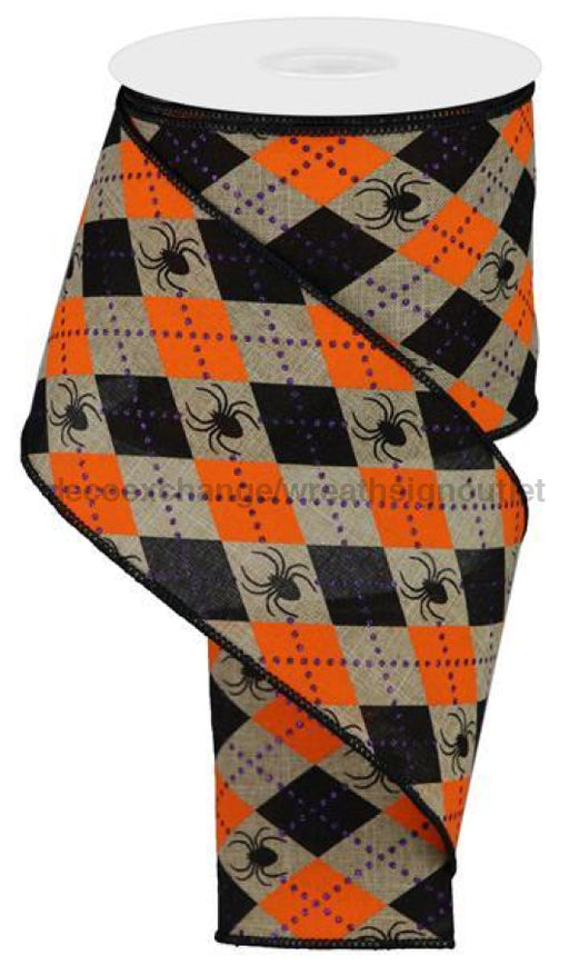 4"X10Yd Argyle Spiders On Royal Beige/Orange/Black/Purple RGA135101 - DecoExchange®