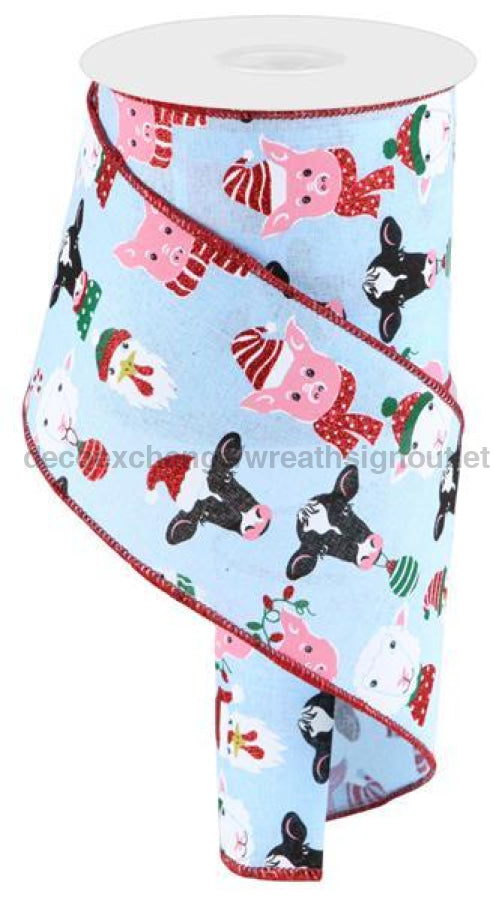 4"X10Yd Christmas Farm Animals Pale Blue/Red/Pnk/Grn RGC176414 - DecoExchange®