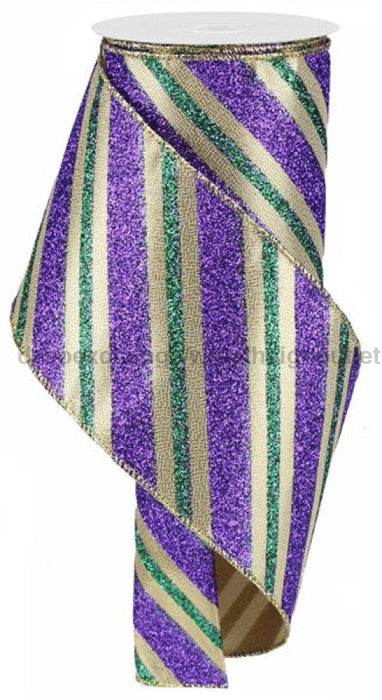 4"X10yd Diagonal Glitter Stripe Mardi Gras RG01770WY - DecoExchange
